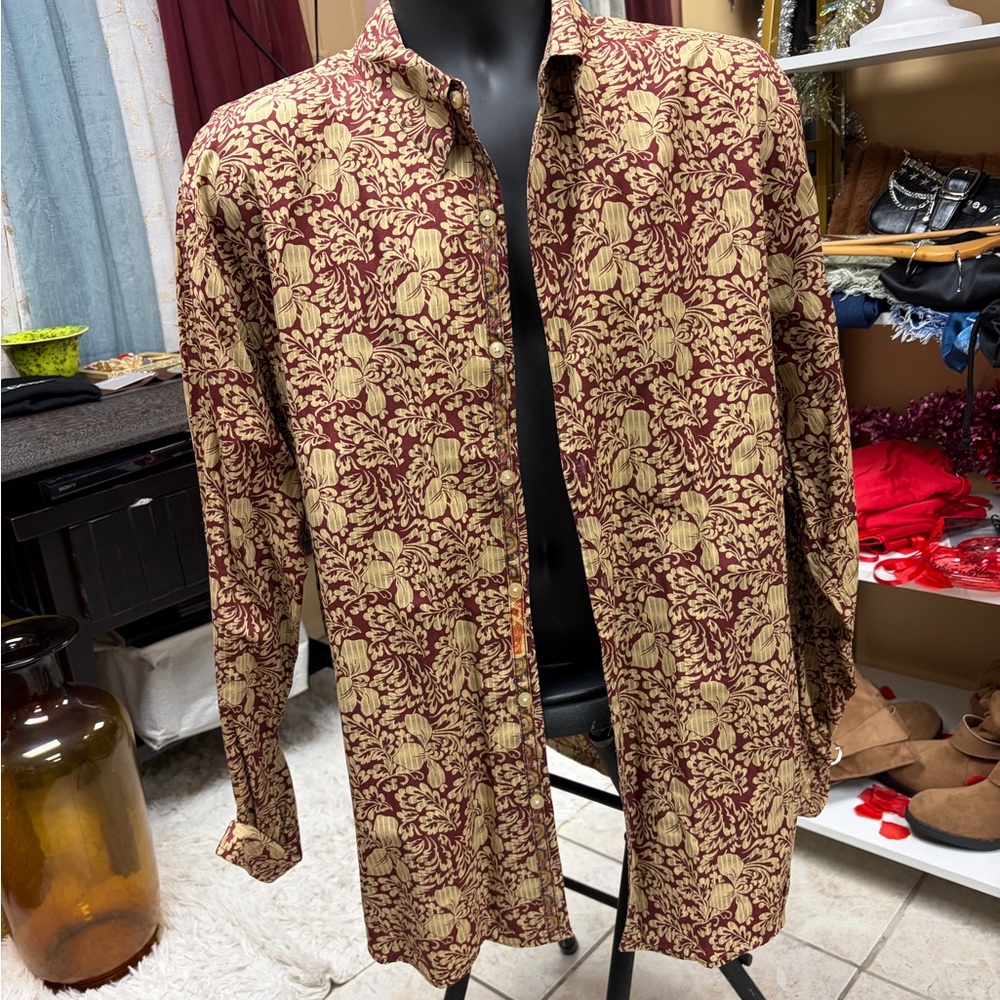 ‘Tommy Bahama’  men’s Floral Button-Up Shirt Jacket - Burgundy & Beige